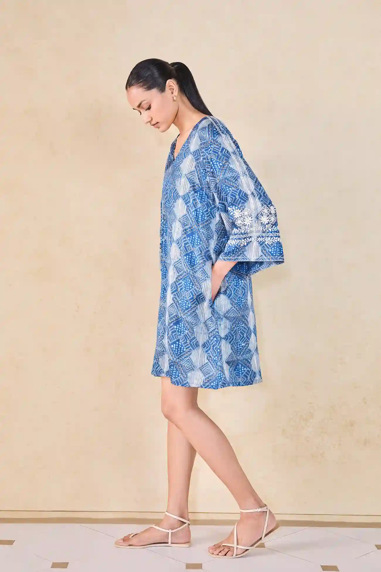 Light Blue Embroidered Wrap Dress – Western Chic with Artisanal Grace - Image 5