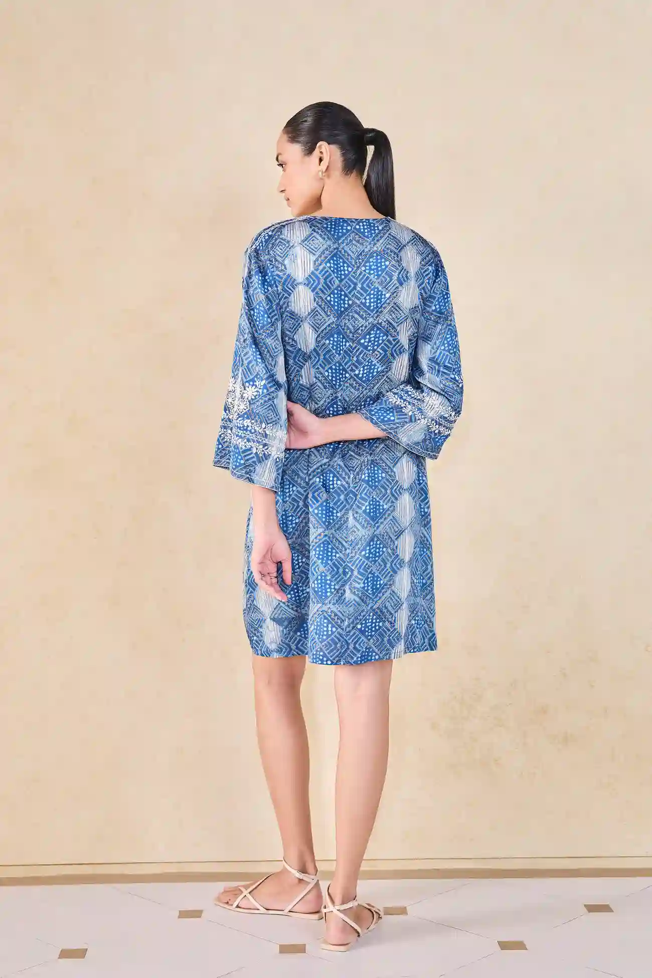 Light Blue Embroidered Wrap Dress – Western Chic with Artisanal Grace - Image 4