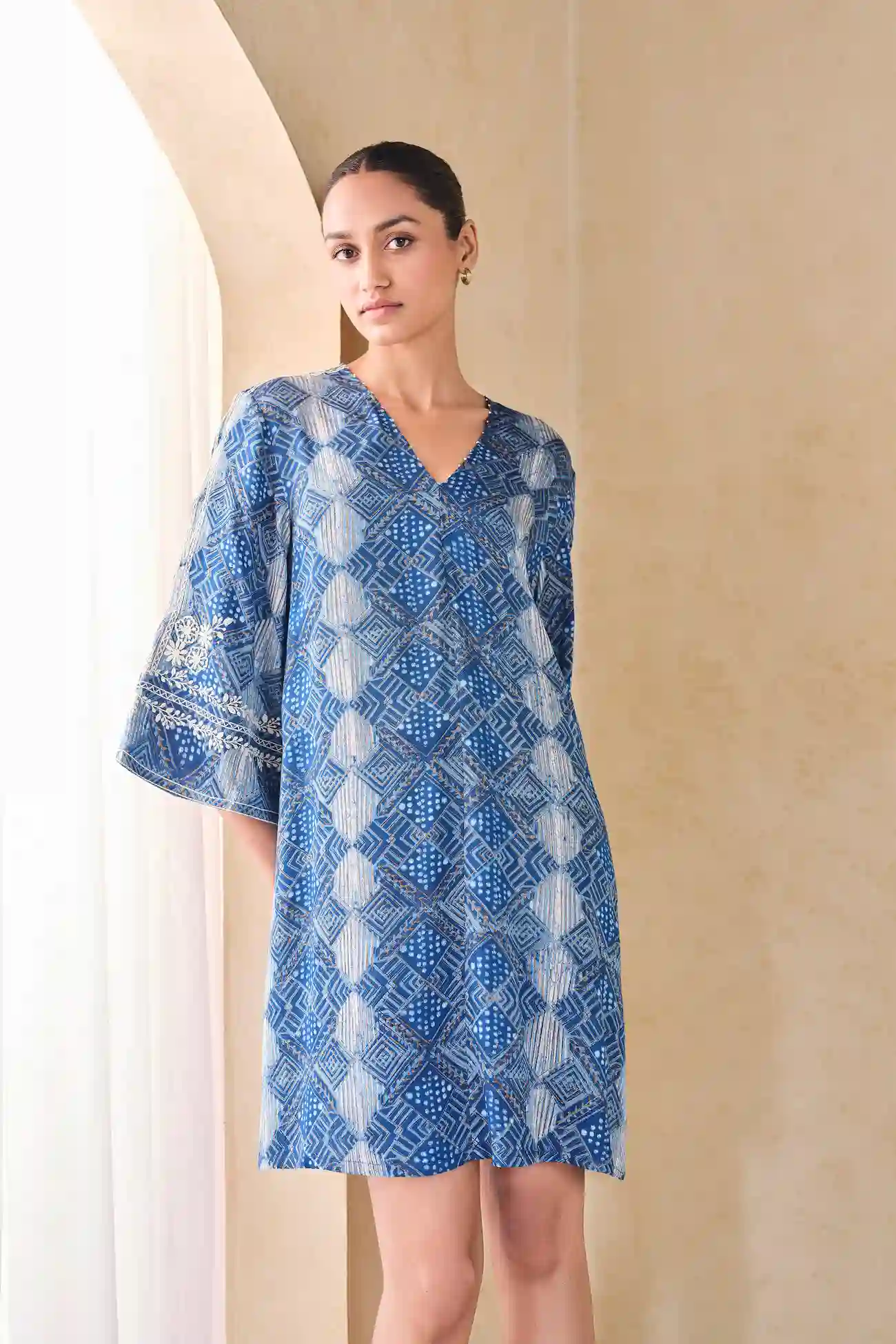 Light Blue Embroidered Wrap Dress – Western Chic with Artisanal Grace - Image 3