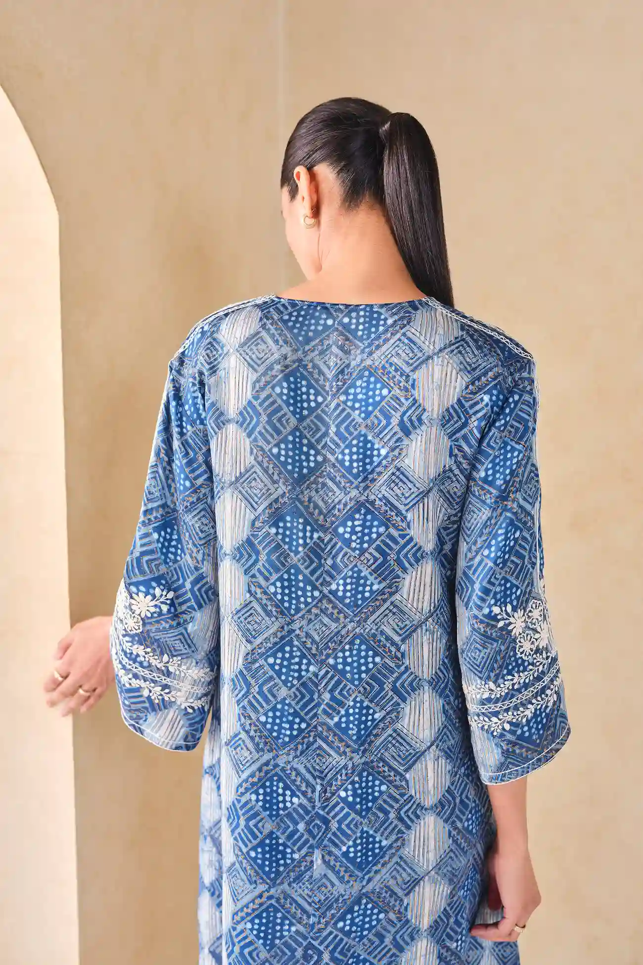 Light Blue Embroidered Wrap Dress – Western Chic with Artisanal Grace - Image 2
