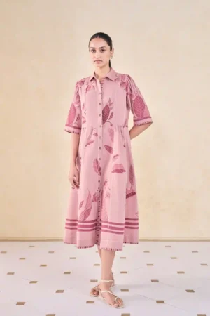 Indigo Geometric Dress – Western Ease with Global Texture