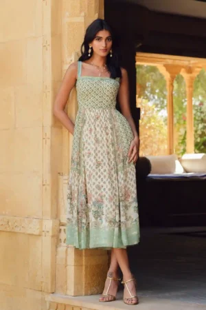 Mint Green & Rose Gold Embroidered Lehenga Choli
