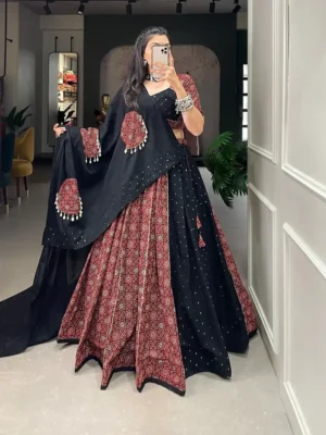 Black & Maroon Bandhani Print Chaniya Choli