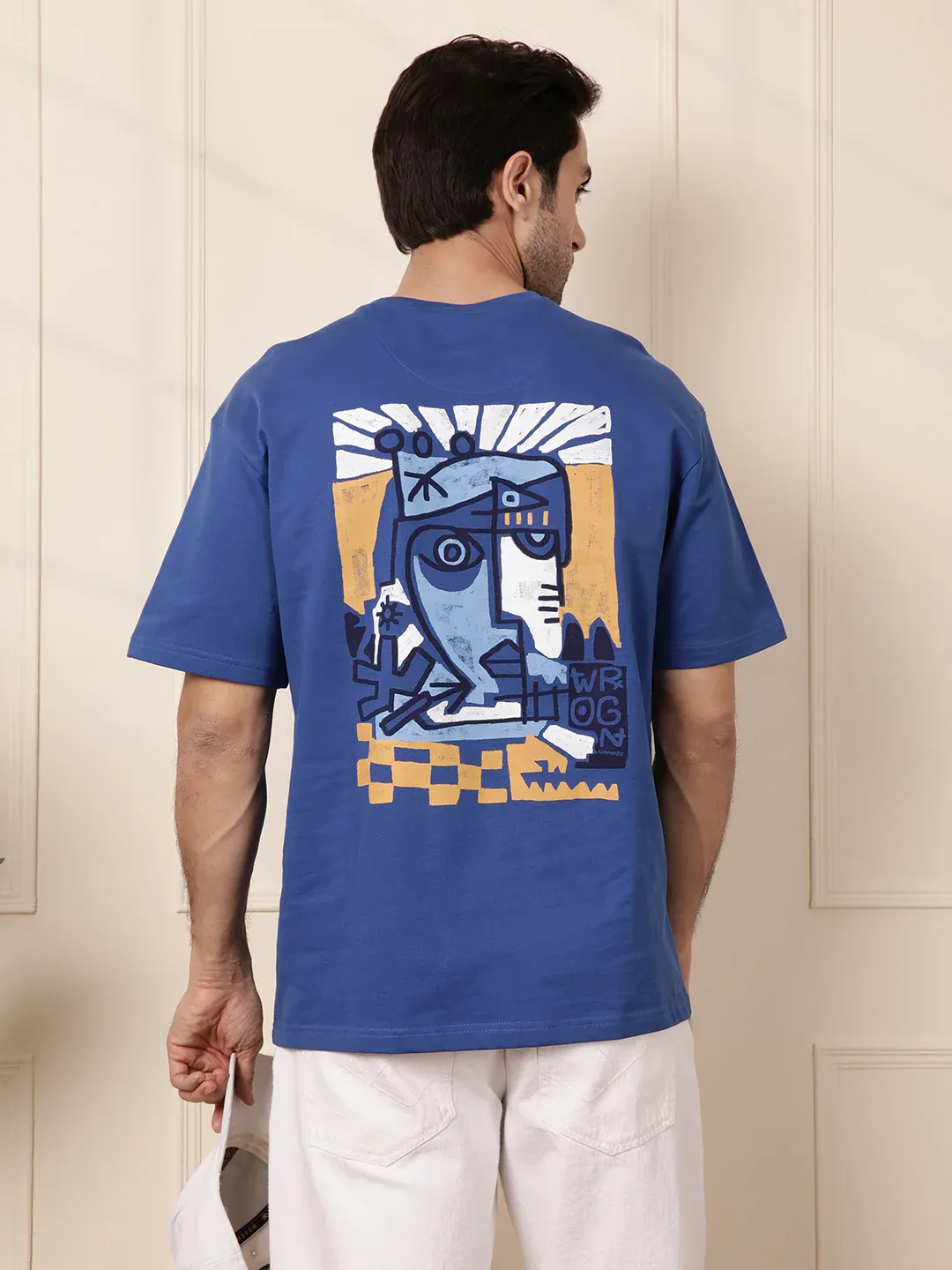 Men’s Blue Oversized Graphic Printed T-Shirt - Image 2