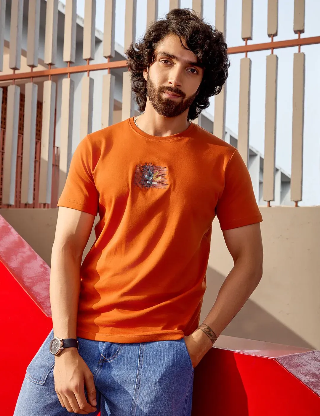 Men’s Rust Orange T-Shirt with Subtle Center Graphic