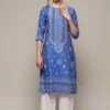 Royal Blue Bandhani-Inspired Straight Kurta with White Palazzo
