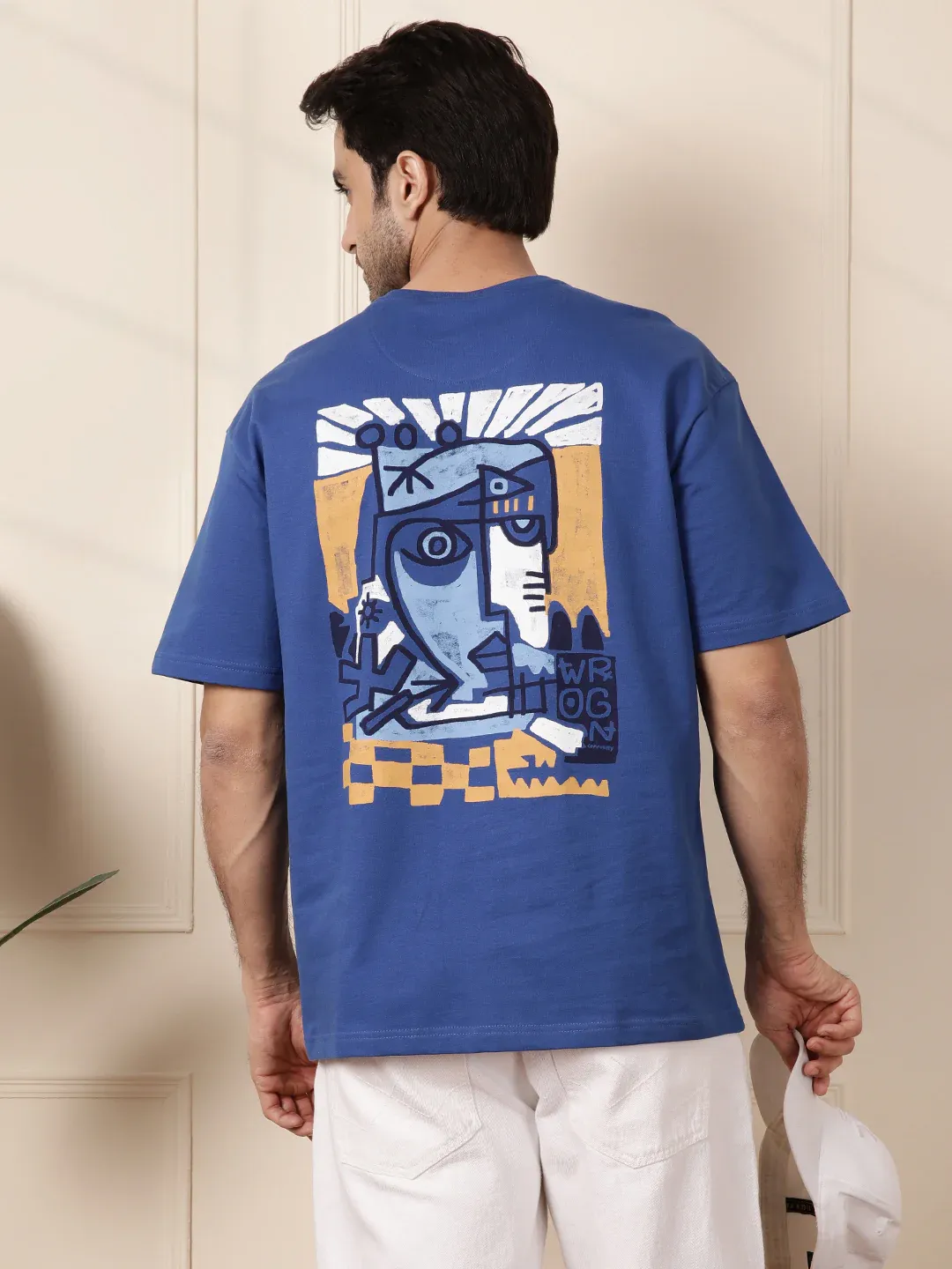 Men’s Blue Oversized Graphic Printed T-Shirt - Image 3