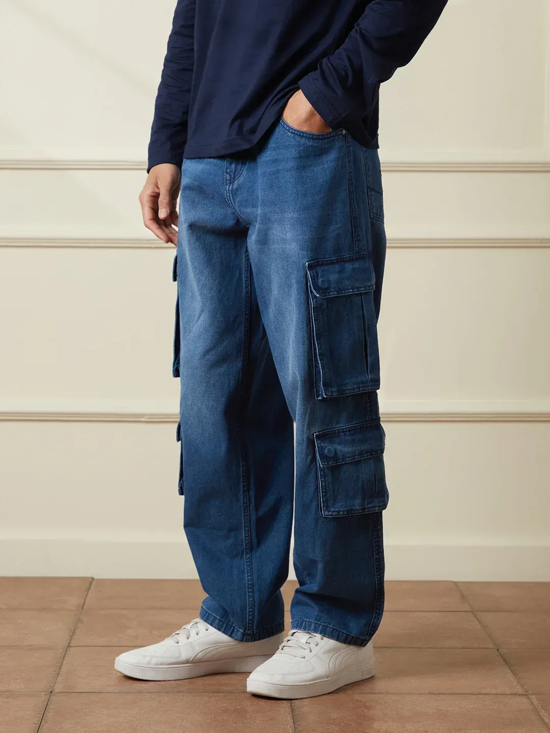 Blue Denim Cargo Jeans - Image 4
