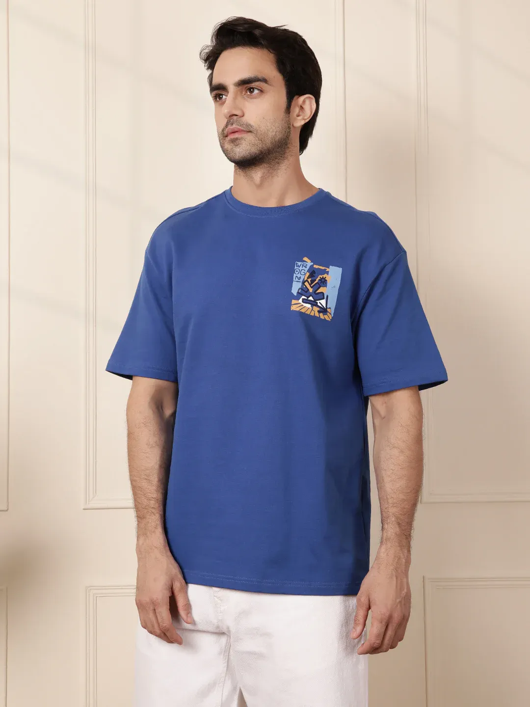Men’s Blue Oversized Graphic Printed T-Shirt - Image 4