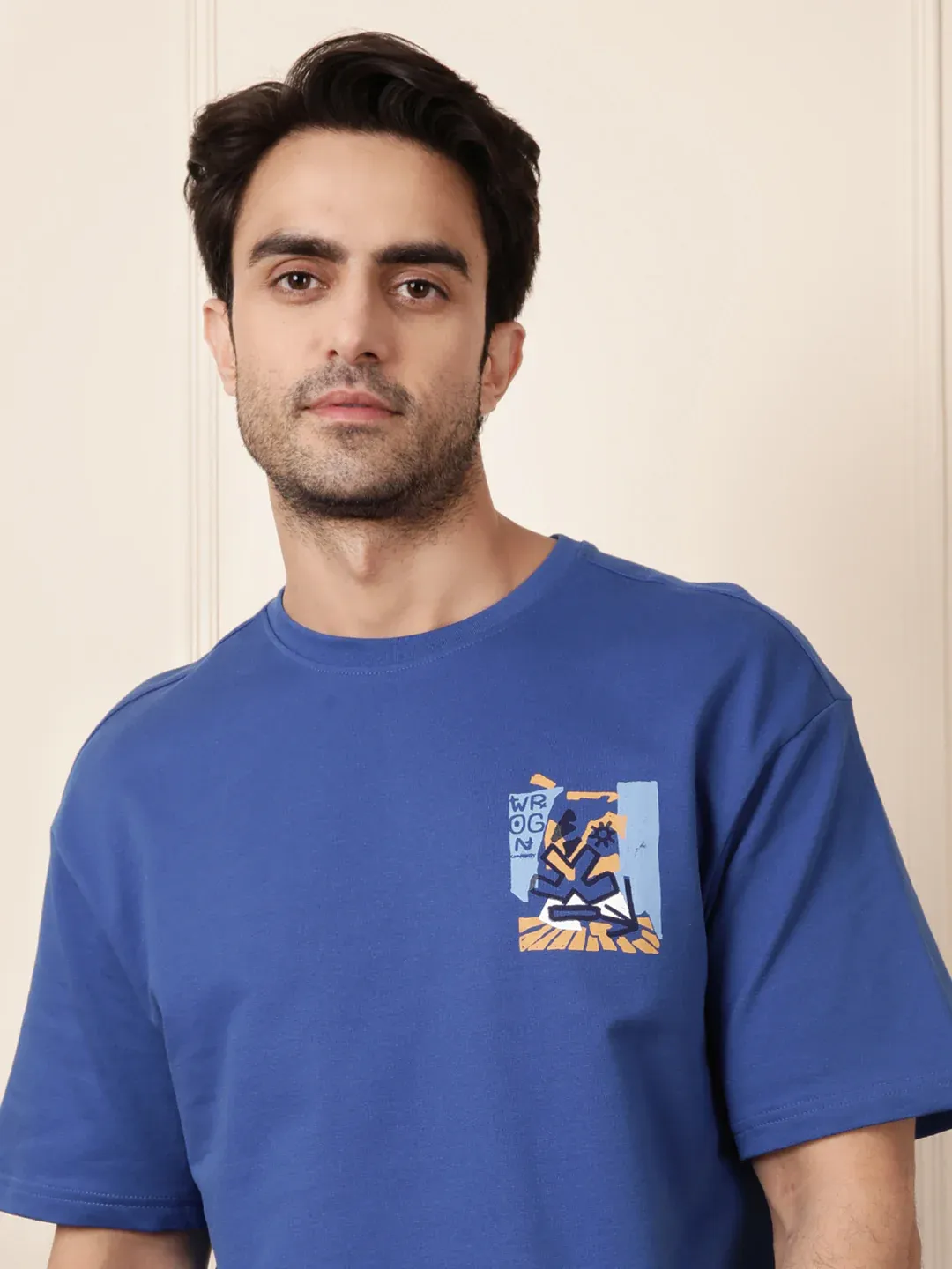 Men’s Blue Oversized Graphic Printed T-Shirt - Image 5
