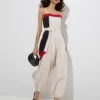 Powerline Colorblock Belted Jumpsuit – Ecru