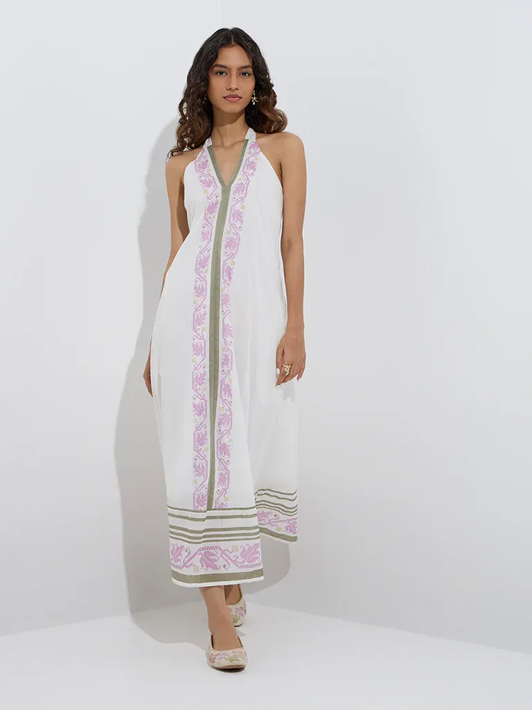 Ivory Bloom Halter Maxi Dress – Luxe Resort Edition - Image 2
