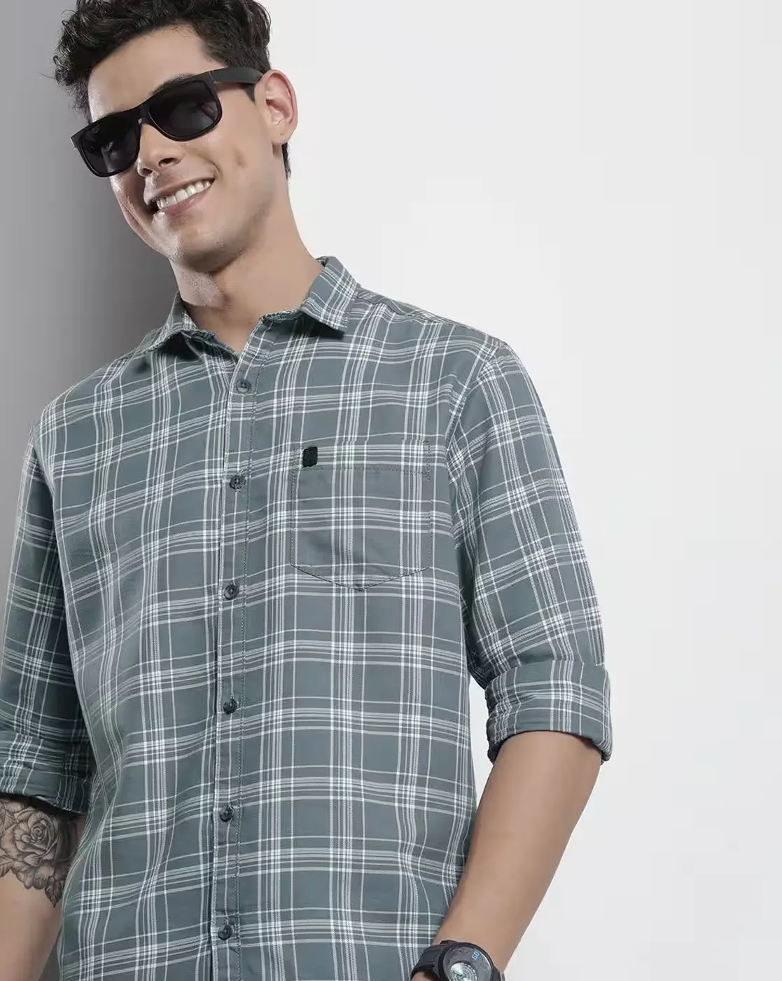 Grey & White Tartan Check Slim Fit Casual Shirt – Laid-Back Cool with a Sharp Edge