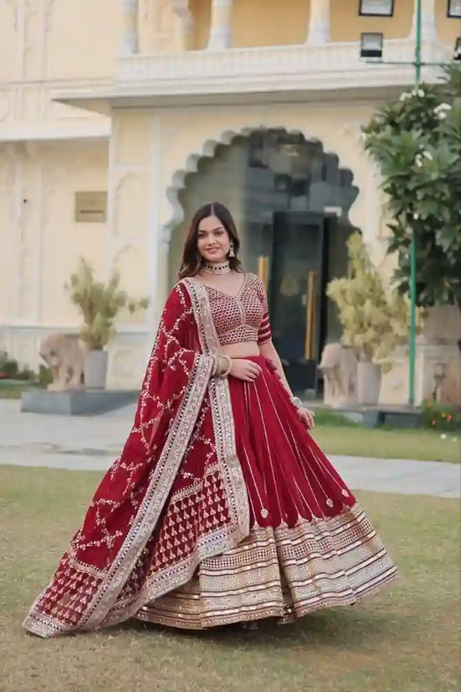 Heavy Sequins & Zari Embroidered Velvet Lehenga Choli