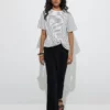 Women’s Black & White Striped Knot-Front T-Shirt