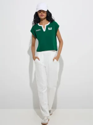 Women’s Green “Art Soul” Graphic V-Slit Neck T-Shirt