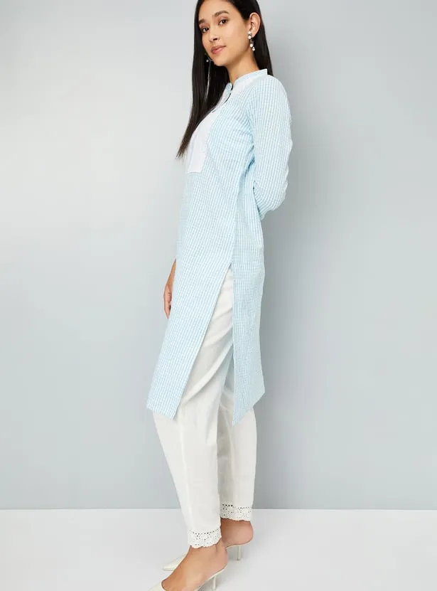 Sky Blue Gingham Straight Kurta – Fresh, Minimal & Timeless - Image 3