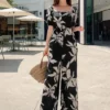 Midnight Leaf Printed Jumpsuit – Effortless Elegance, Modern Comfort