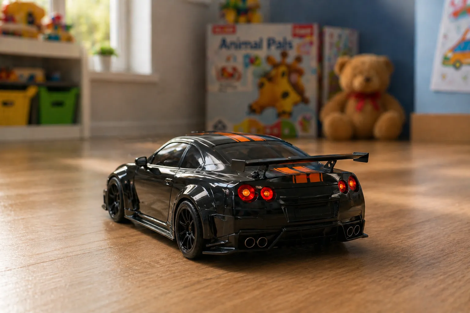 Stylish RC Sports Car – Black Edition with LED Headlights - Image 2