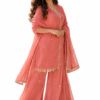 Women’s Peach-Pink Kurta Palazzo Set – Sheer Dupatta with Gold Accents