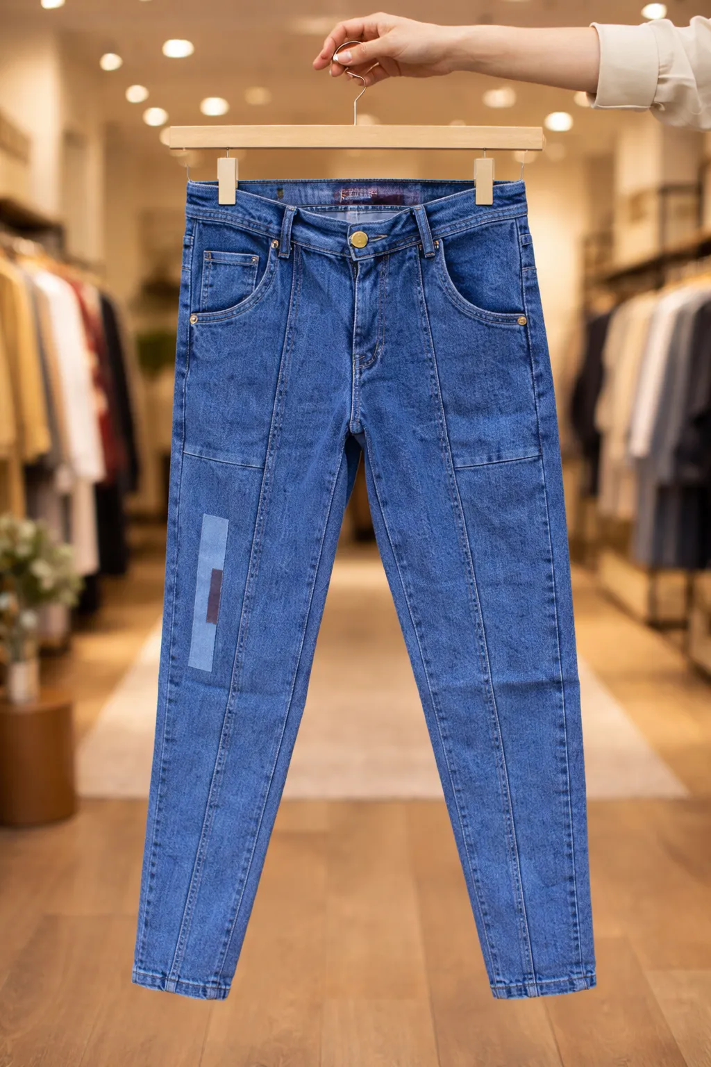 Men’s Premium Blue Denim Jeans – Modern Panel Design Statement Fit