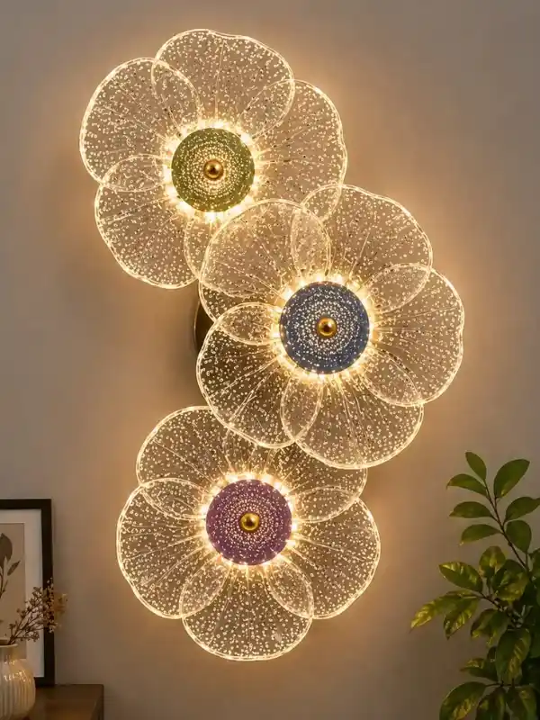 Premium Flower Wall Light – Crystal Petal LED Decor Lamp (3-Flower Design)