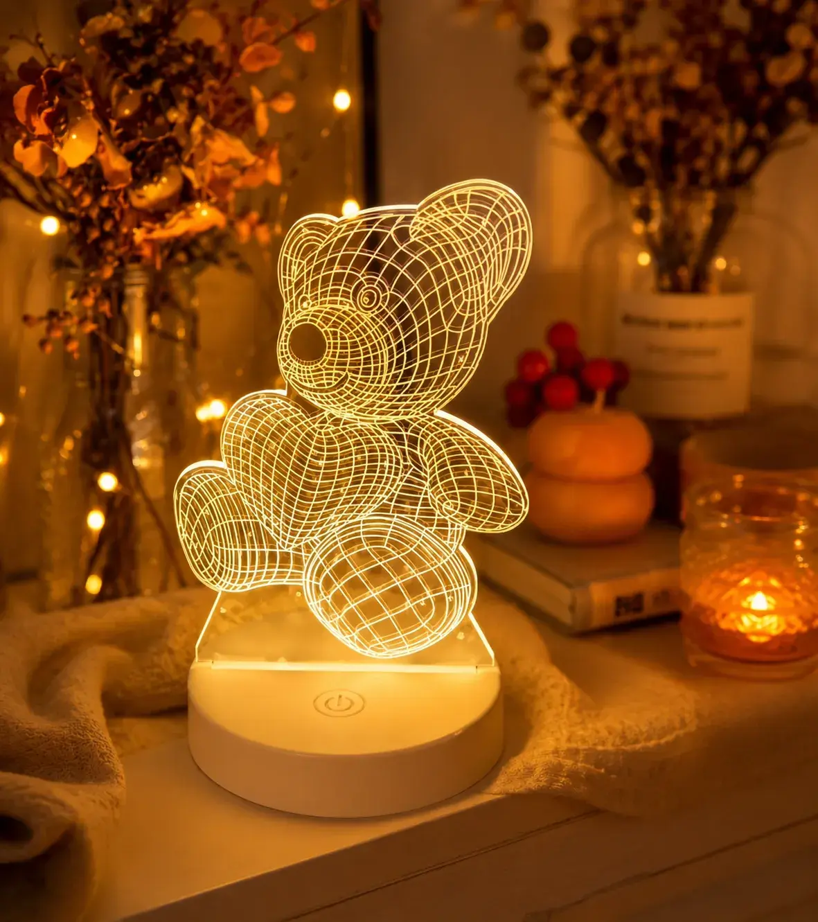 3D Teddy Bear LED Night Lamp – Cute Decorative Table Light