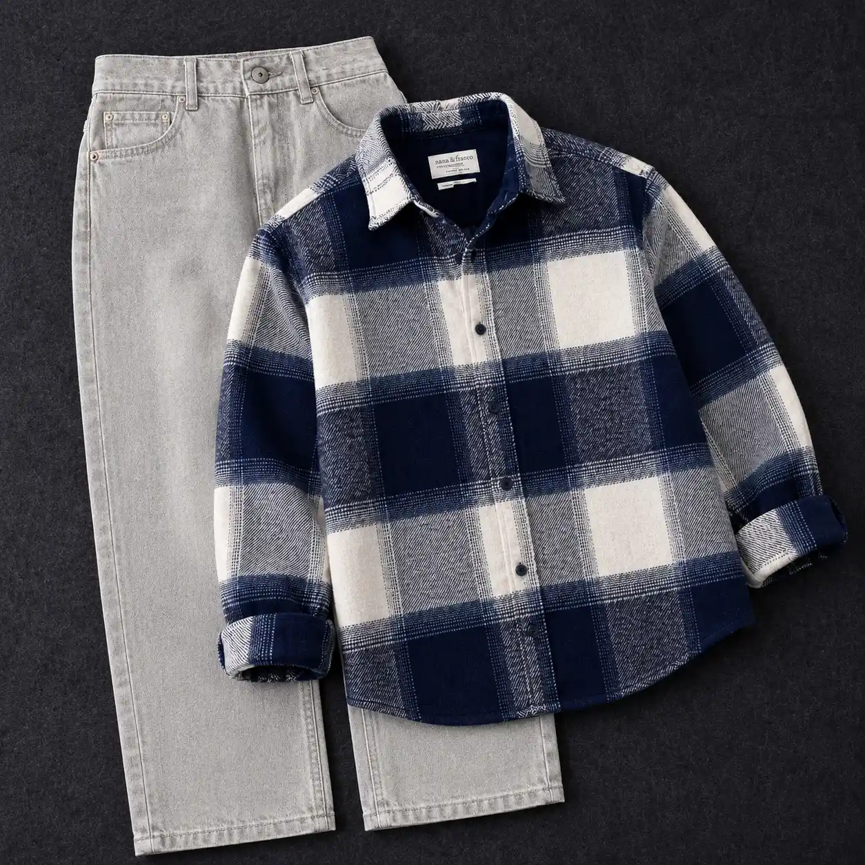 Classic Blue and White Checkered Shirt with White Denim Set - Image 6