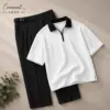 Minimalist Monochrome Zip-Polo and Pleated Trousers Co-ord