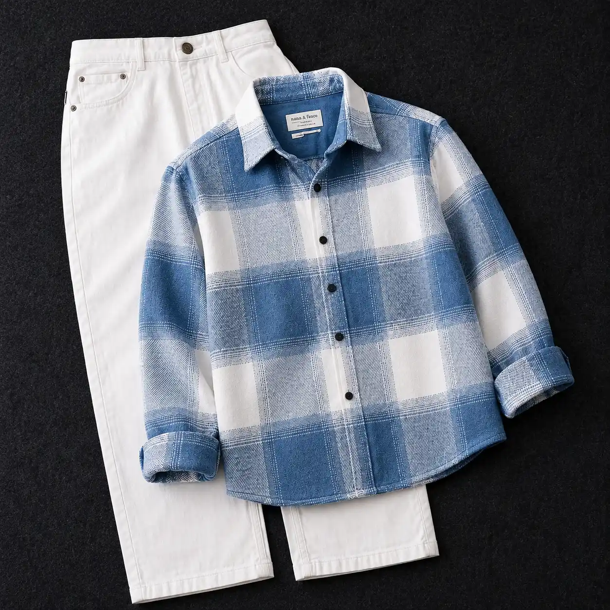 Classic Blue and White Checkered Shirt with White Denim Set
