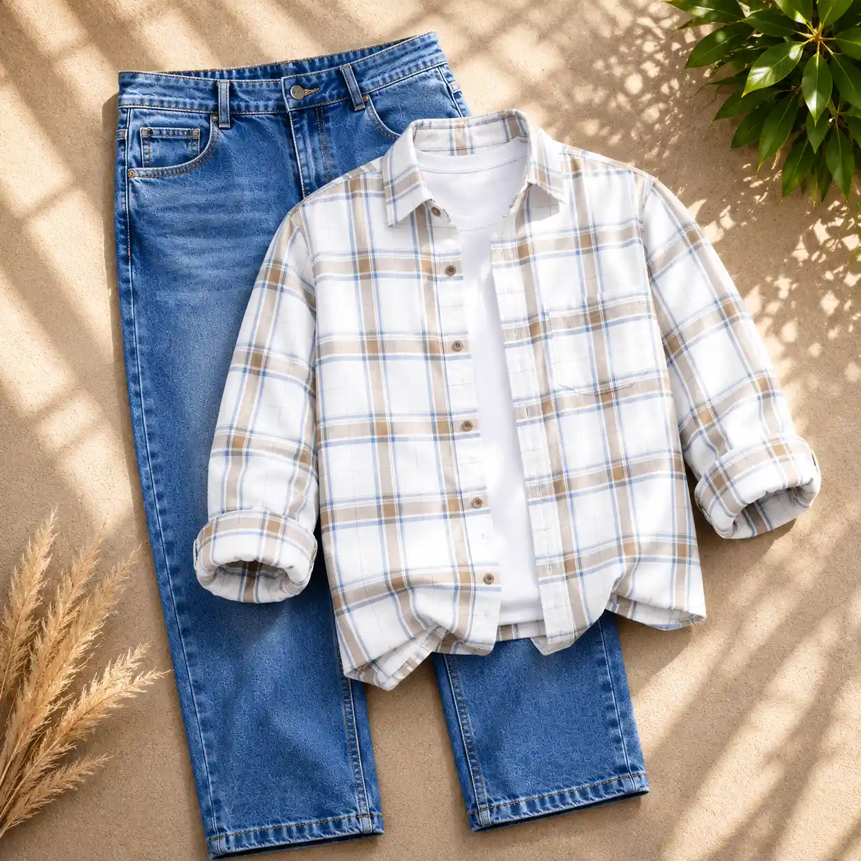 Refreshing Mint Green Shirt and Cream Trousers Co-ord Set - Image 4