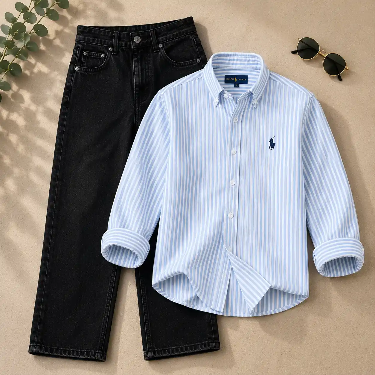 Vibrant Pink Striped Oxford Shirt and Black Jeans Combo - Image 4