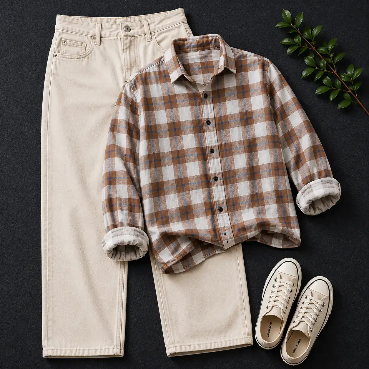 Rugged Green Checkered Flannel Shirt and Washed Black Jeans Outfit - Image 2