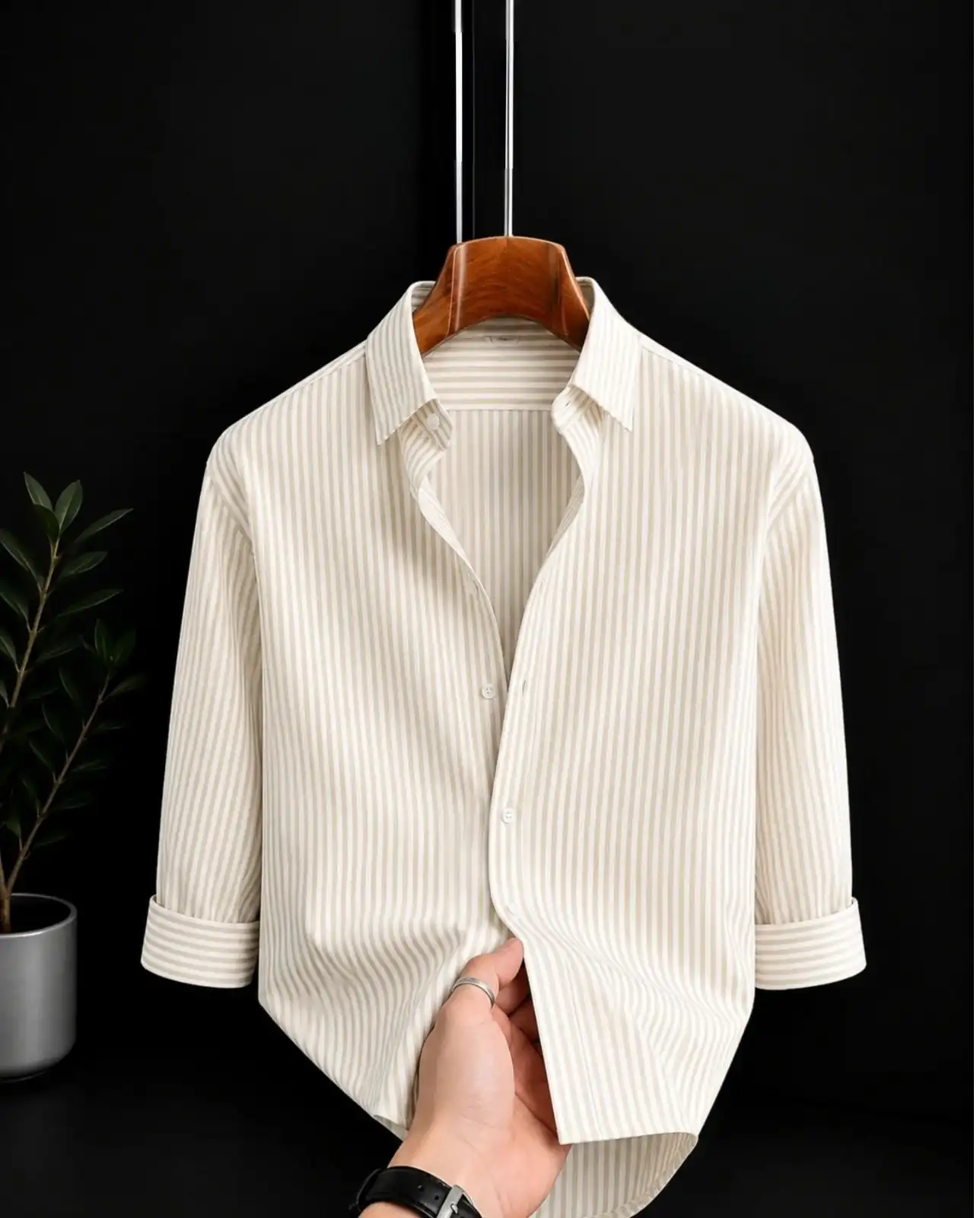 Men's Light Blue Striped Casual Cotton Shirt - Image 4
