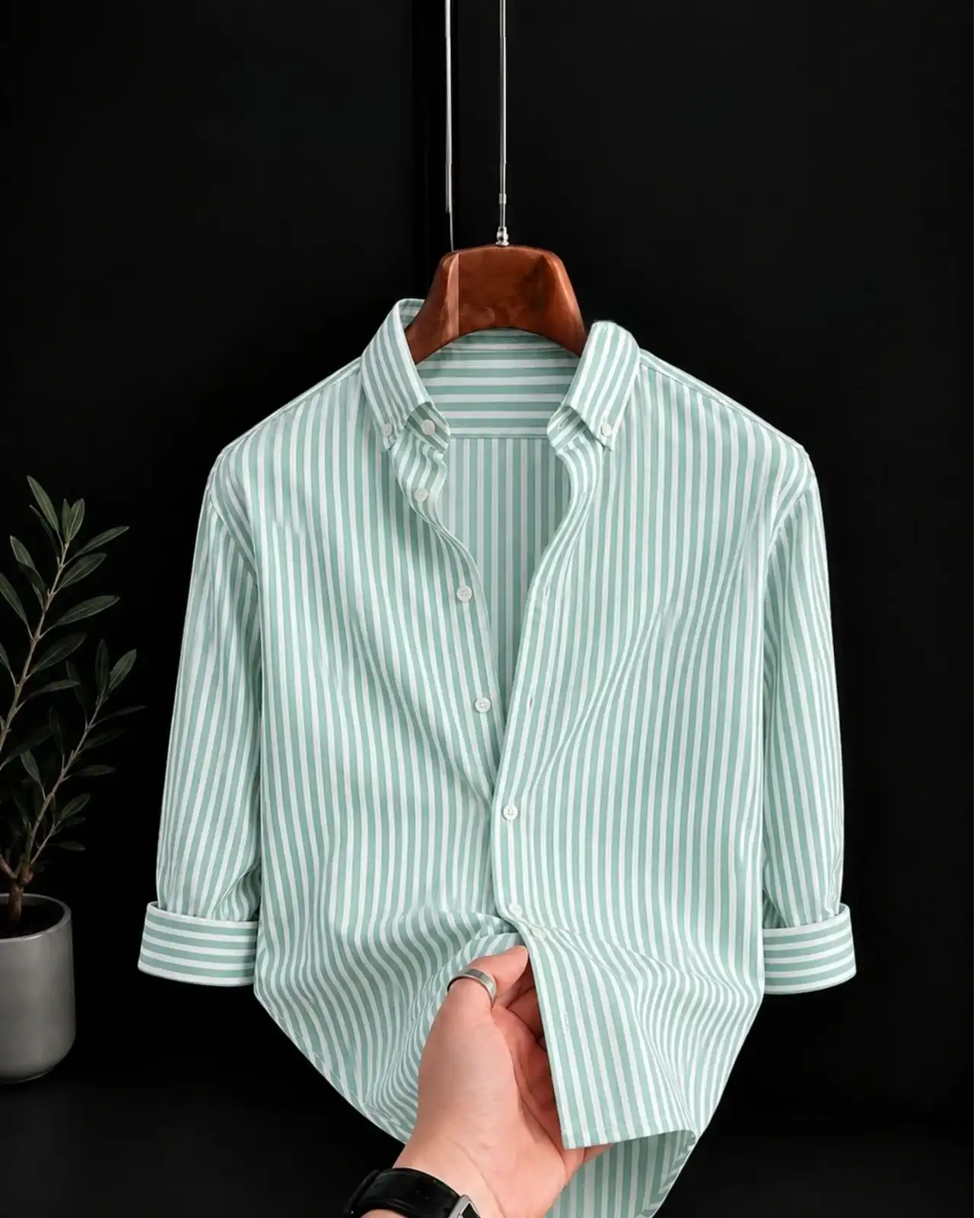 Men's Light Blue Striped Casual Cotton Shirt - Image 3