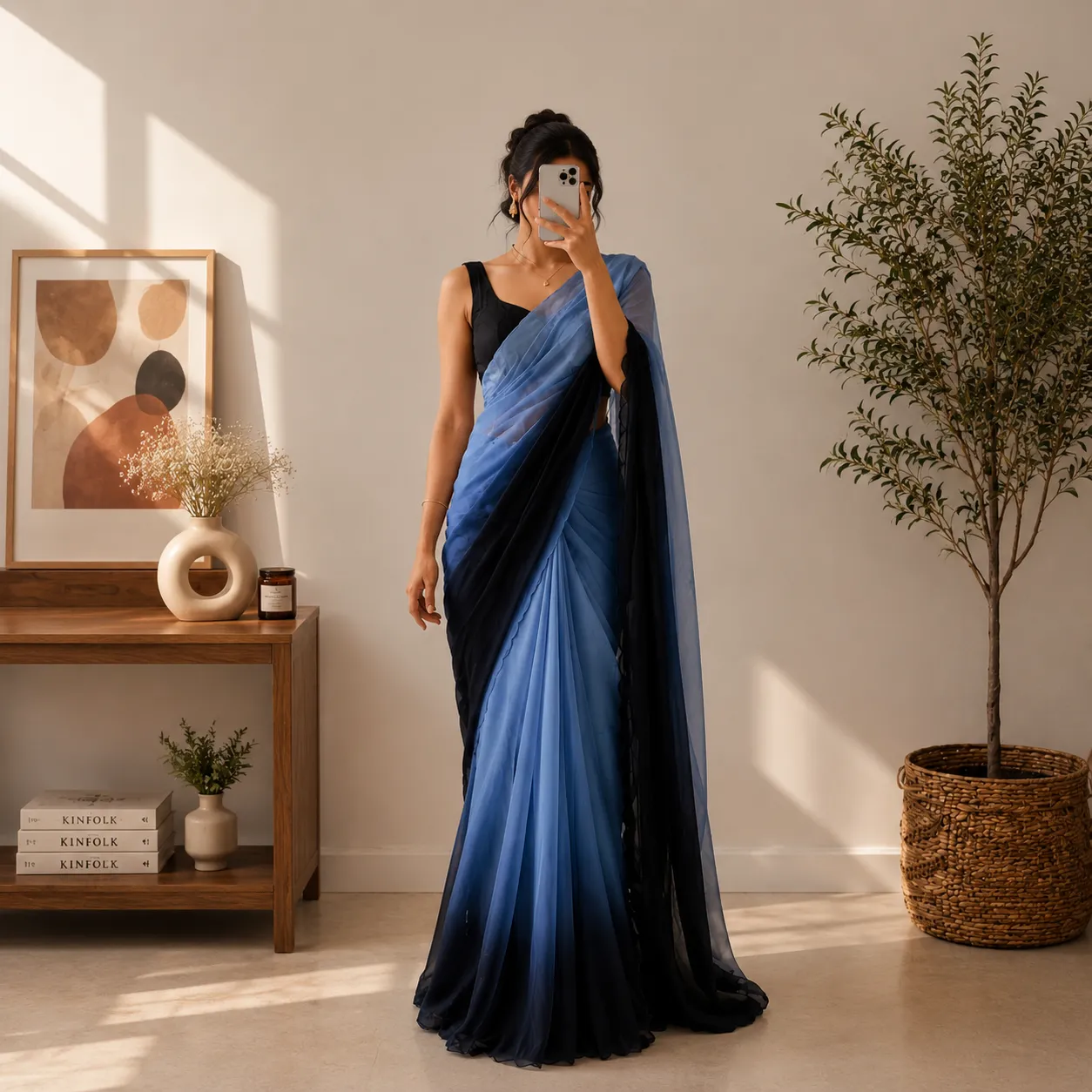Graceful Pink & White Ombre Georgette Saree - Image 2