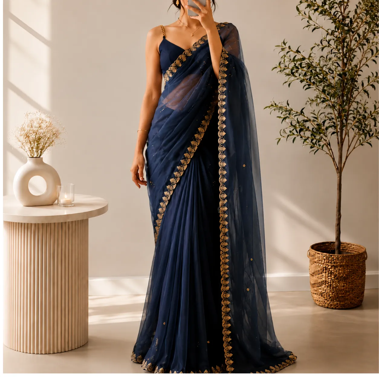 Graceful Pink & White Ombre Georgette Saree - Image 5