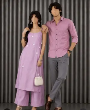 Elegant Lilac Ethnic Kurta Set & Mauve Men's Smart Casual Combo