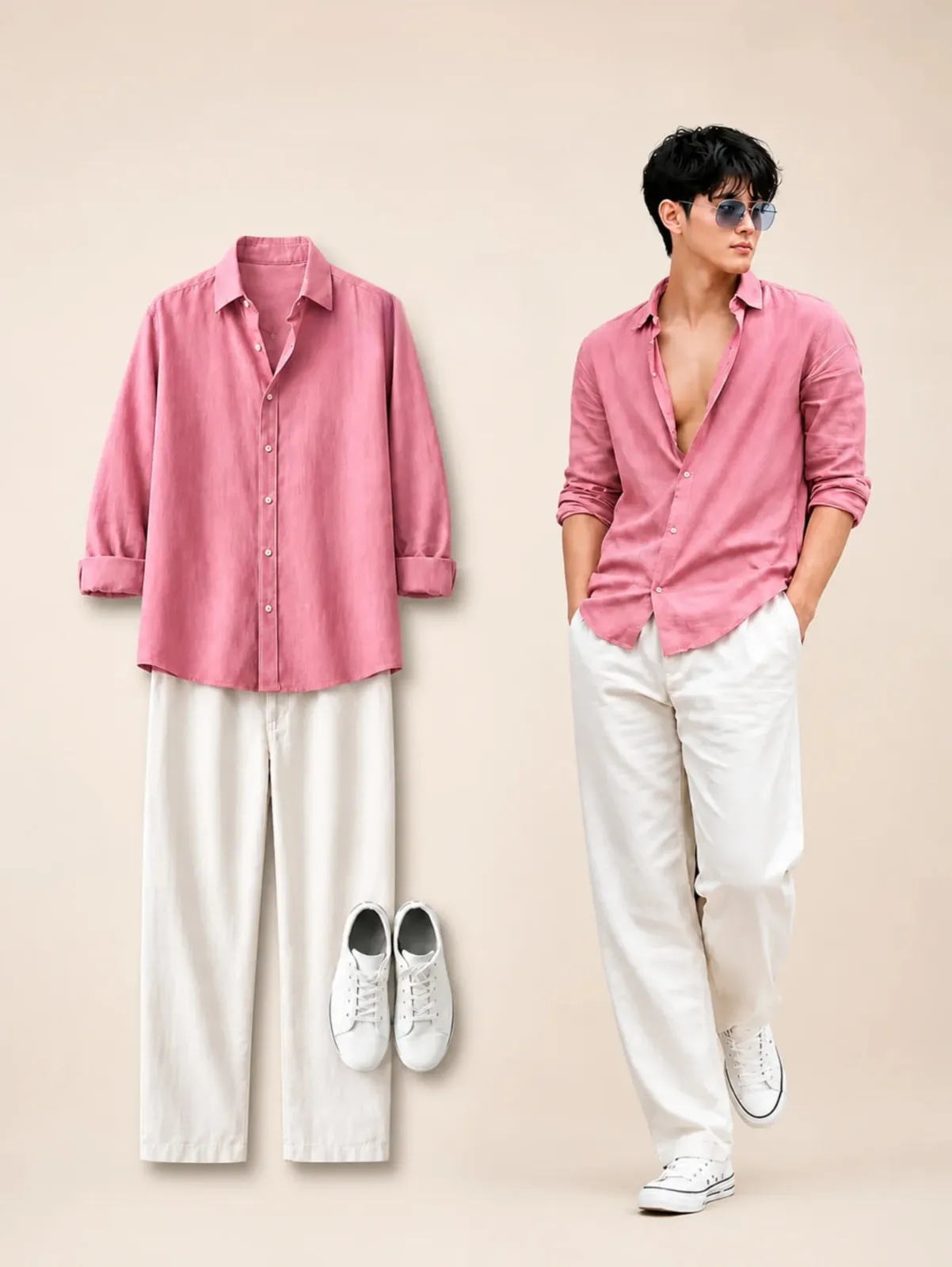 Sophisticated Wine Wine Shirt & Off-White Trousers Combo - Image 3
