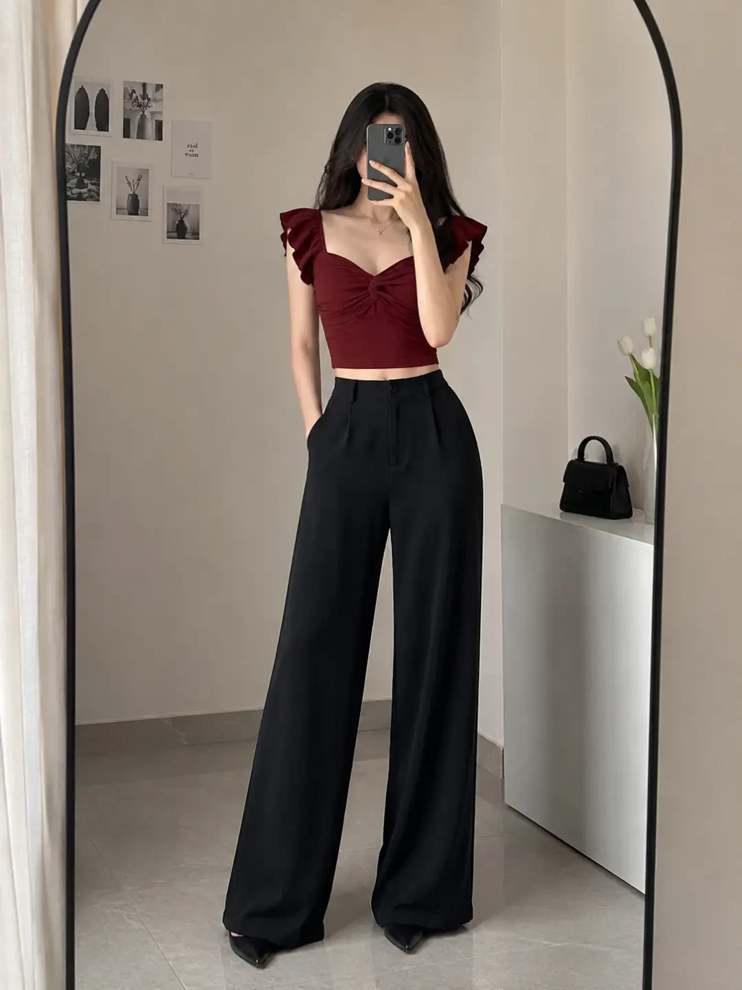 Sophisticated Pinstripe Crop Top & Wide-Leg Trouser Set - Image 4