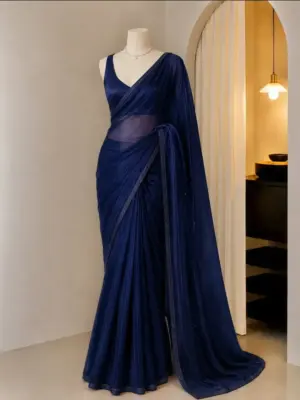 Dazzling Midnight Blue Shimmer Saree Ensemble