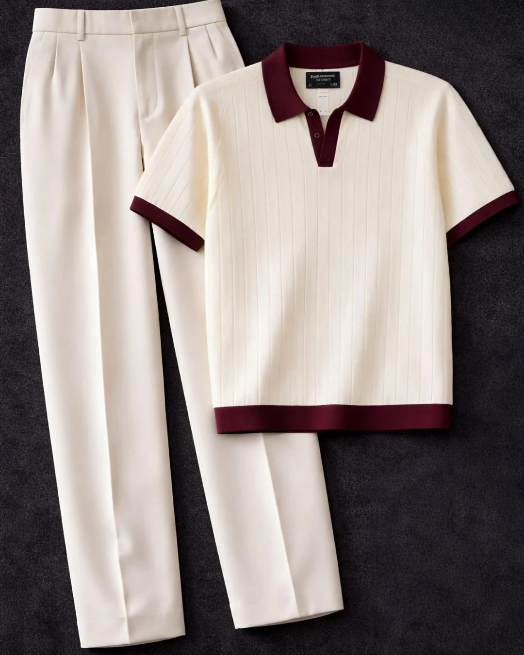 Nautical Chic Textured Polo and Tailored Pants Set - Image 4