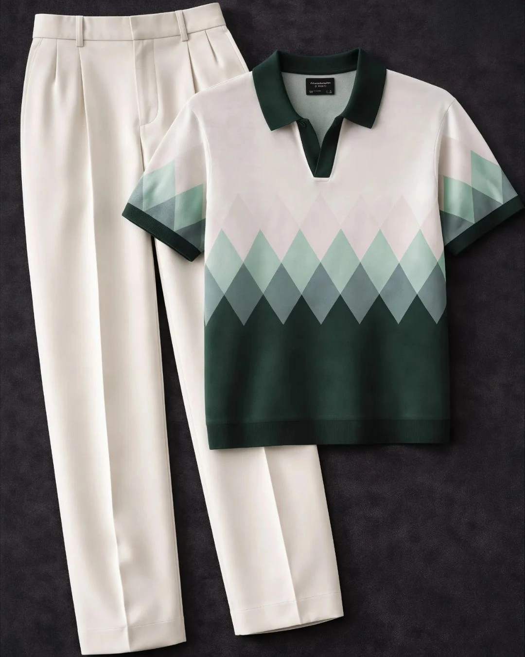 Nautical Chic Textured Polo and Tailored Pants Set - Image 2