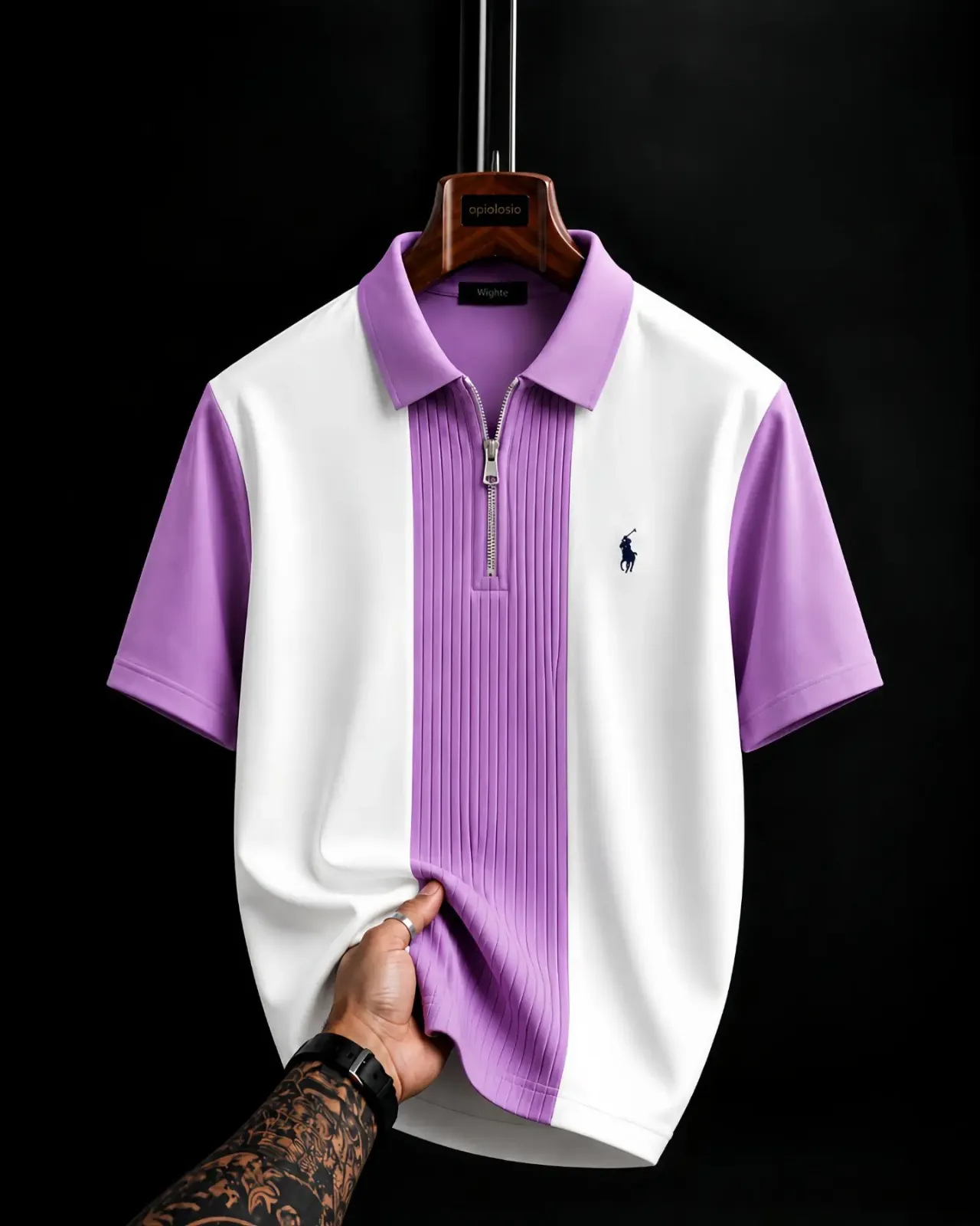 Retro Brown and White Zip-Up Polo Shirt - Image 6