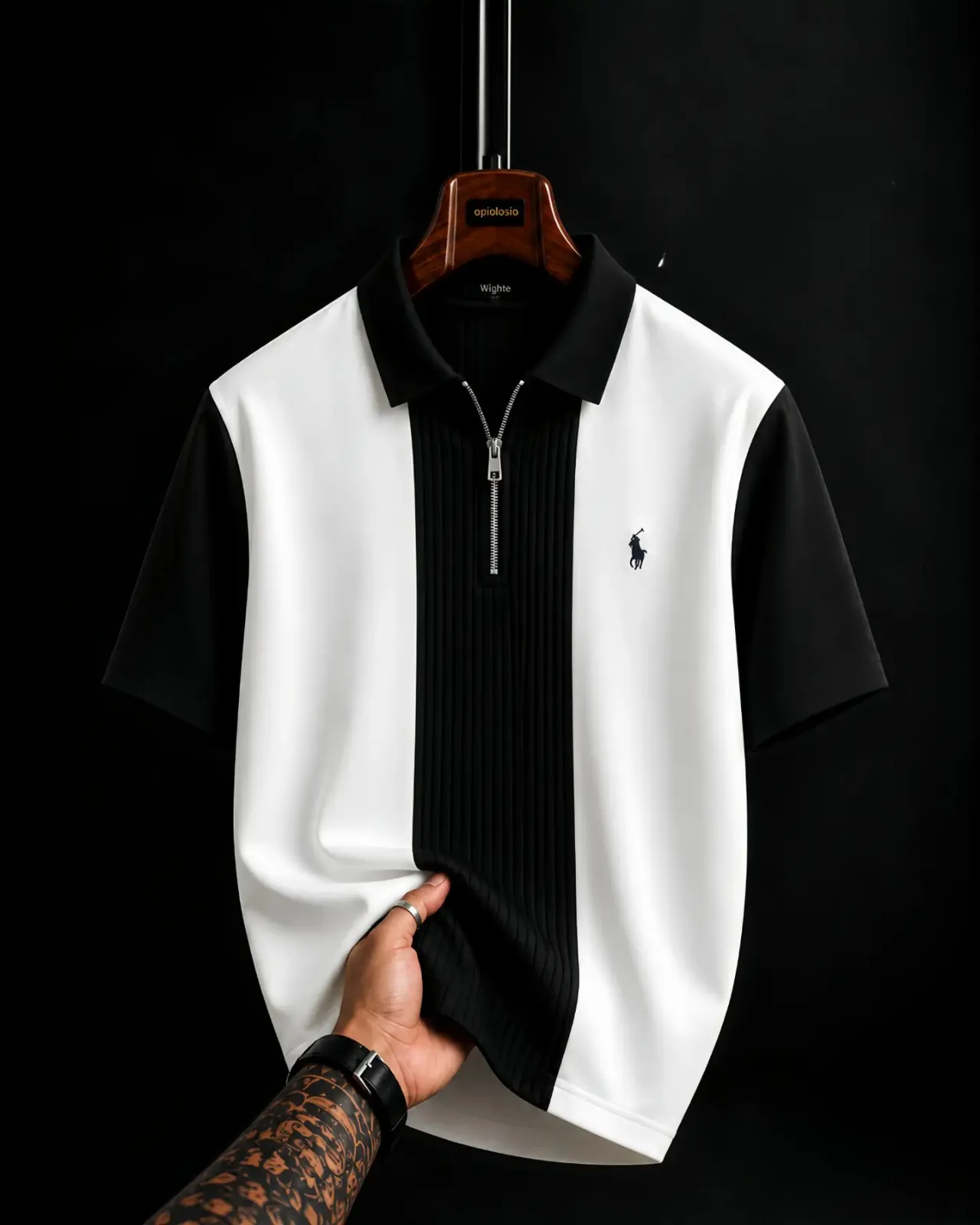 Retro Brown and White Zip-Up Polo Shirt - Image 4