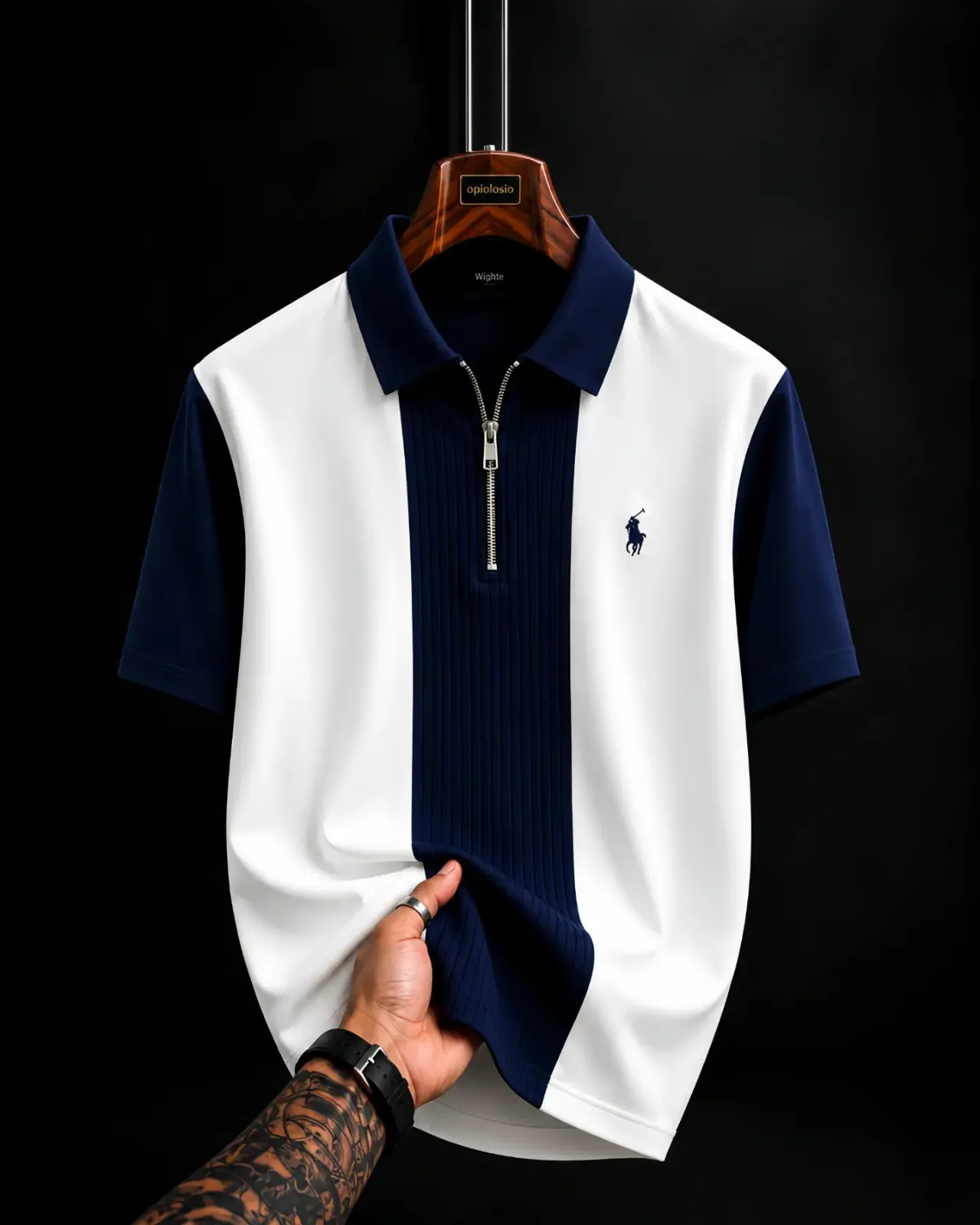 Retro Brown and White Zip-Up Polo Shirt - Image 3