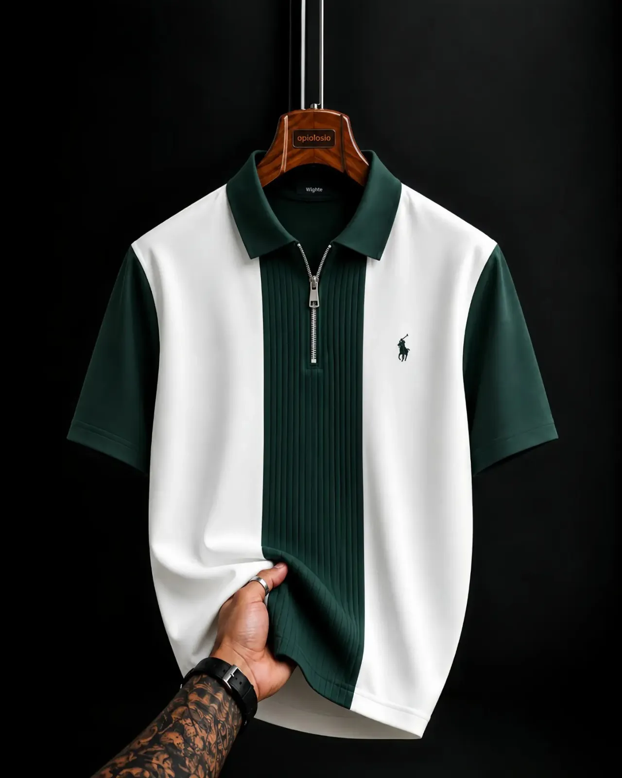 Retro Brown and White Zip-Up Polo Shirt - Image 5