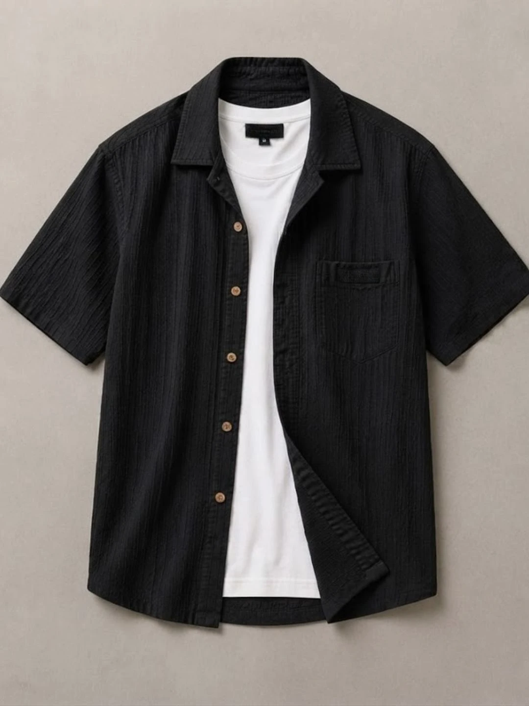 Minimalist Slate Navy Textured Overshirt & White Tee Combo - Image 3