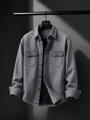 Rugged Vintage Grey Printed Denim Shacket & Casual Overshirt