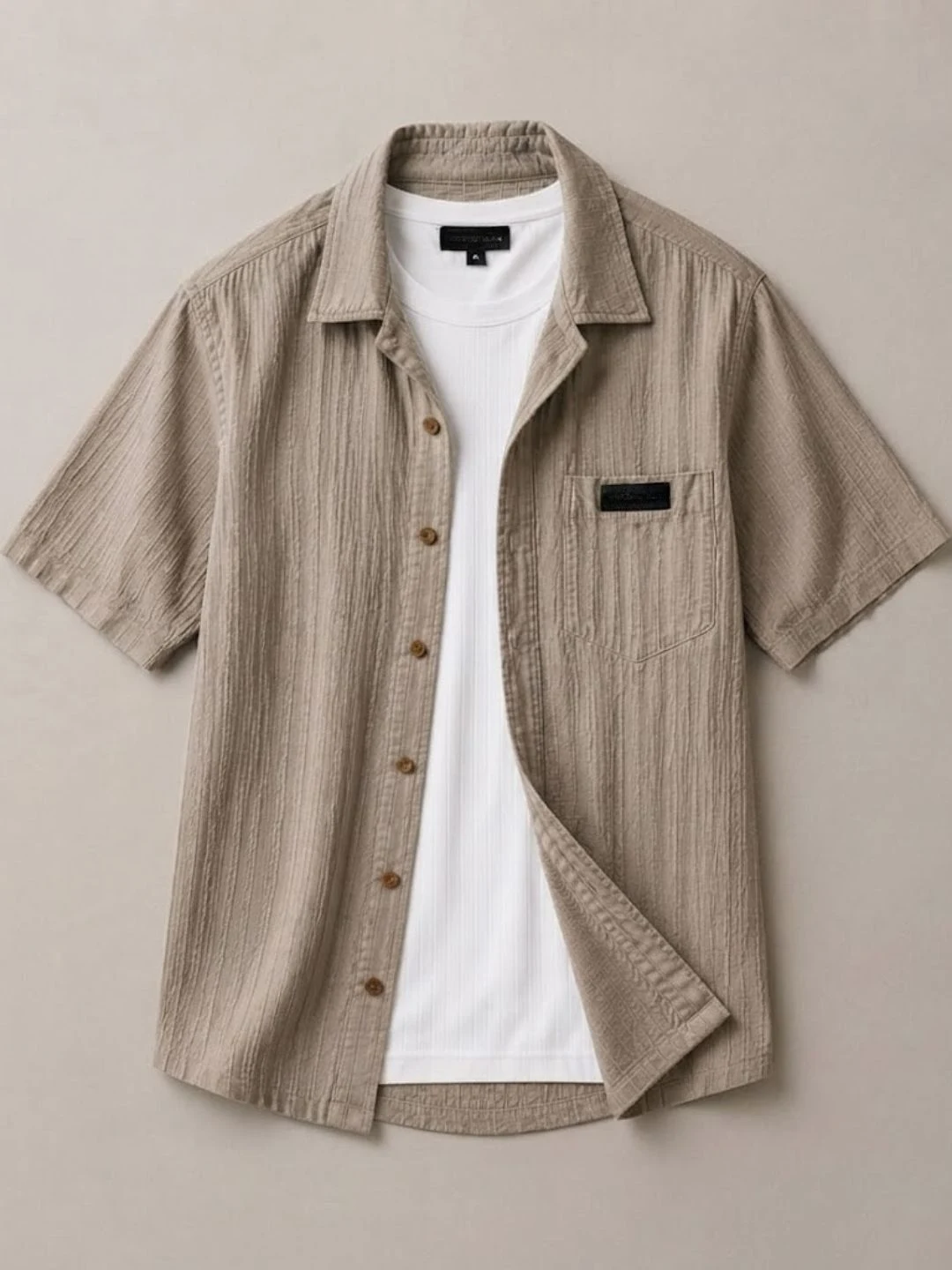 Minimalist Slate Navy Textured Overshirt & White Tee Combo - Image 2